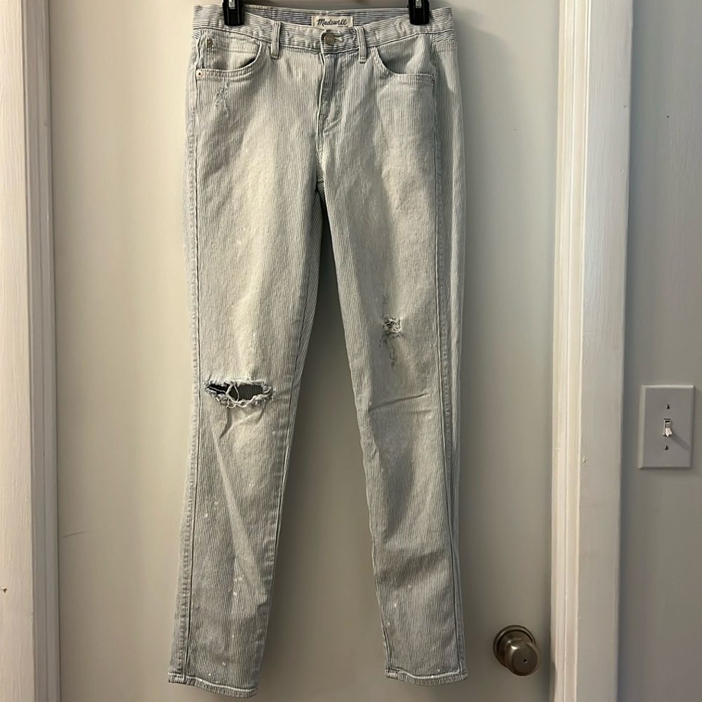 Madewell low rise railroad stripe jeans good used condition size 25